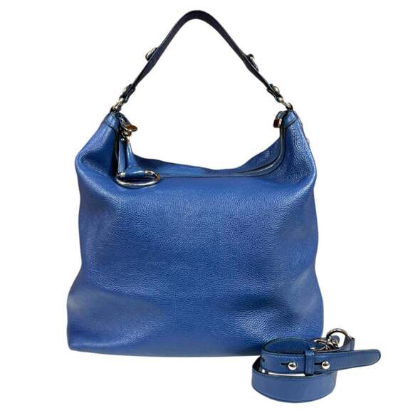 GUCCI Authentic Blue Leather Shoulder Bag